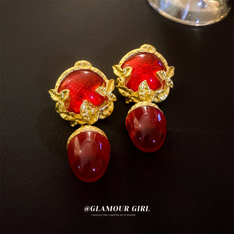Pearl Heart-shaped Geometric Court Style Retro High-grade Earrings
