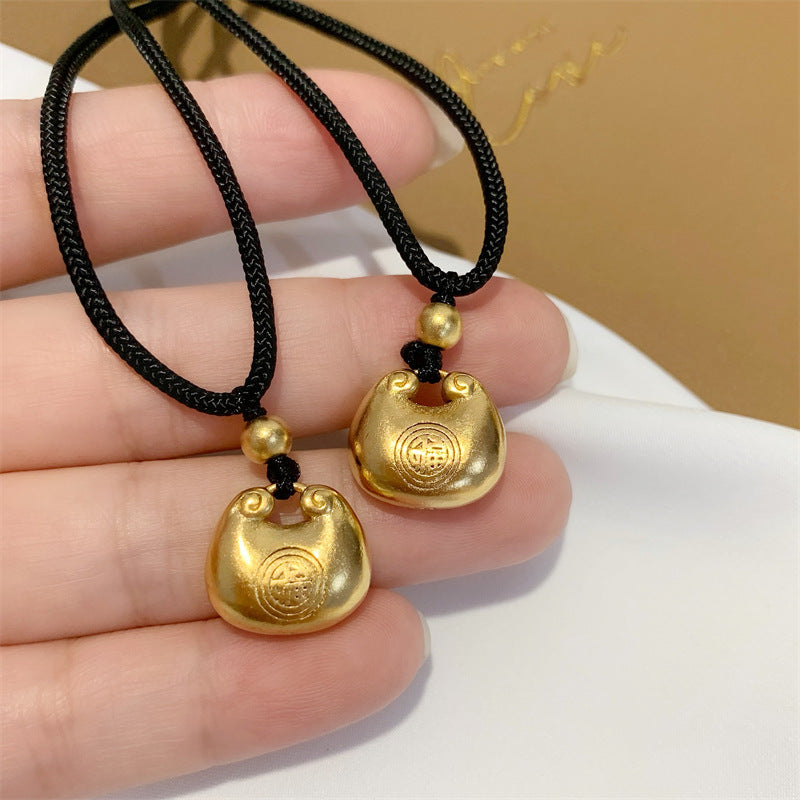 Women's Lock Bag Dumplings Vietnam Placer Gold Necklaces