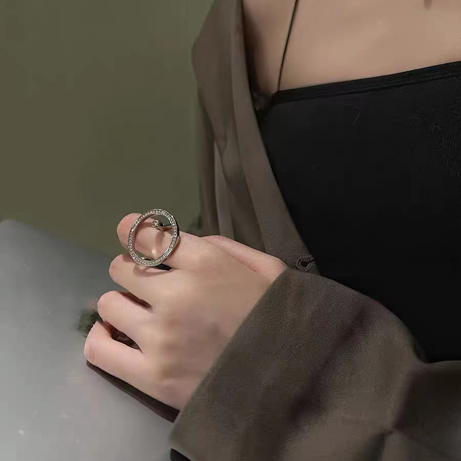 Three-dimensional Shiny Circle Female Trendy Graceful Personality Zircon Rings