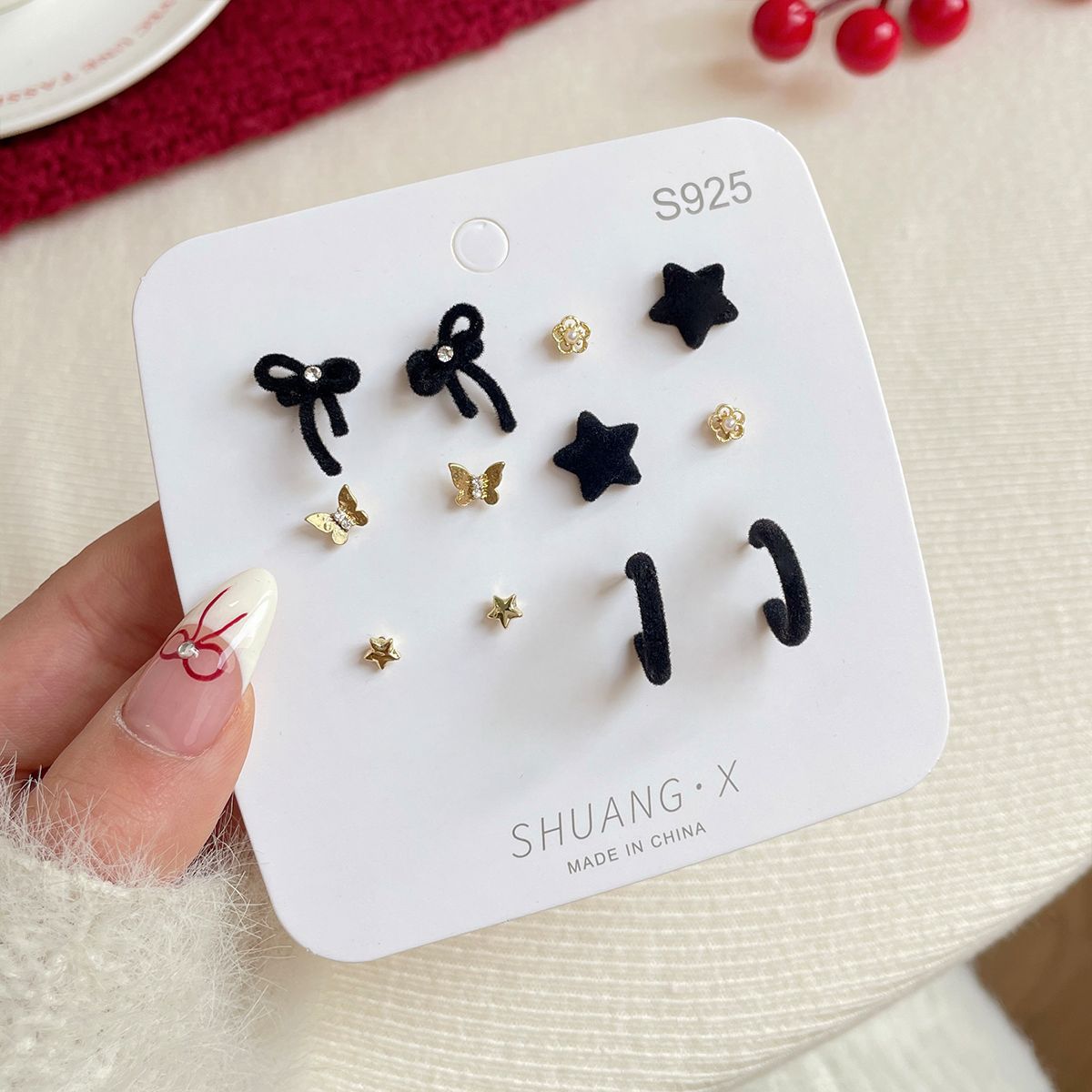 Earings Set Female Sier Needle Fairy Butterfly Niche Rings