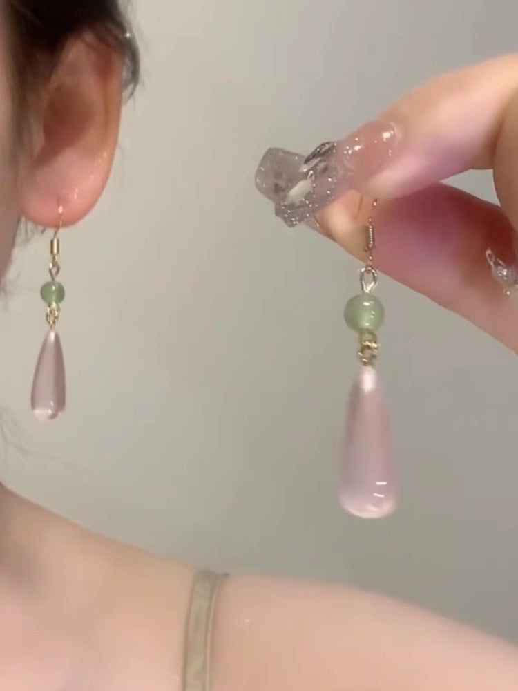 Style Water Drop Chalcedony National Jade Long Earrings