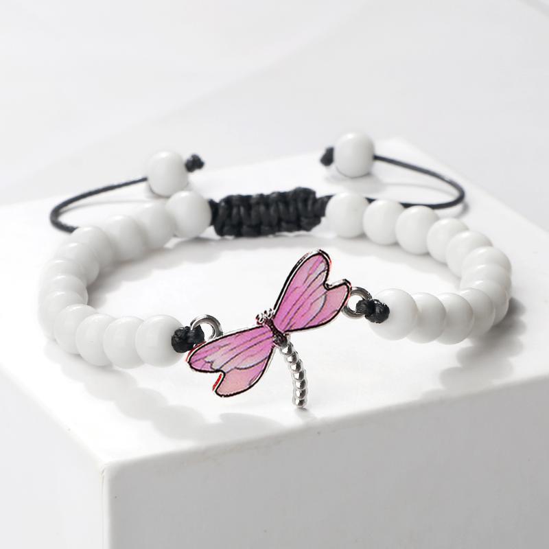 Women's & Men's Vintage Blue Dragonfly Black Cord Woven White Bracelets