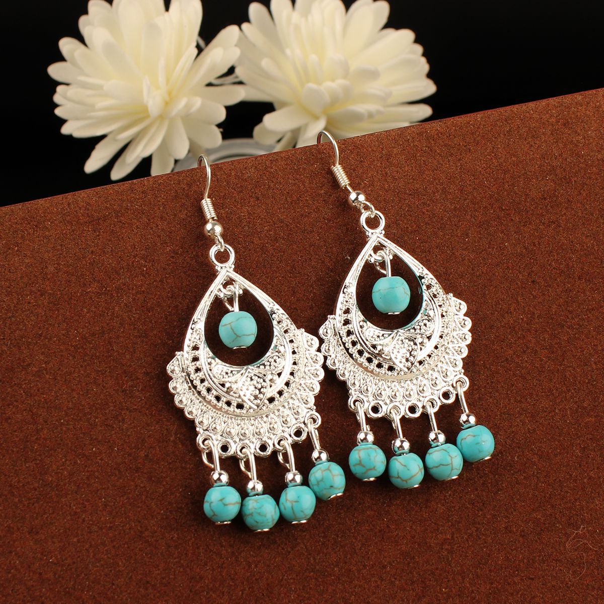 Ethnic Style Miao Sier Turquoise Tassel Earrings
