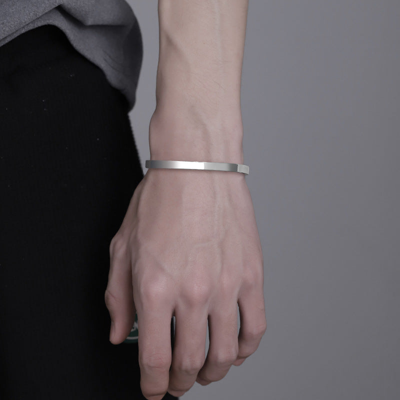 Men's Sier-plated Glossy Sier Simple Elegant Hand Bracelets
