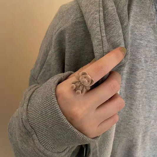 Flocking Bear Open Female Cartoon Index Finger Rings