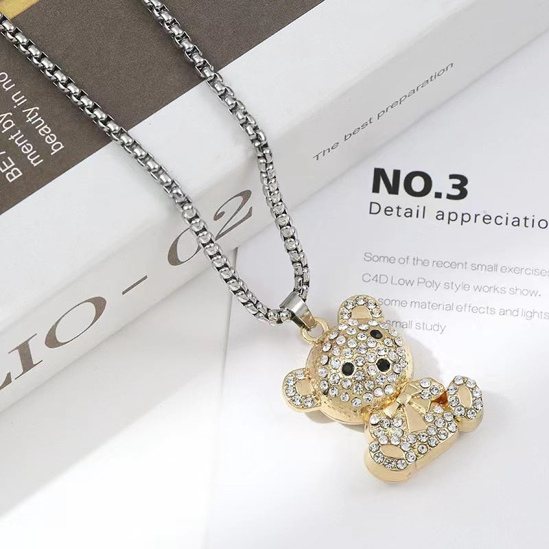Women's & Men's Hip Hop Full Diamond Bear Sweater Chain Personality Necklaces