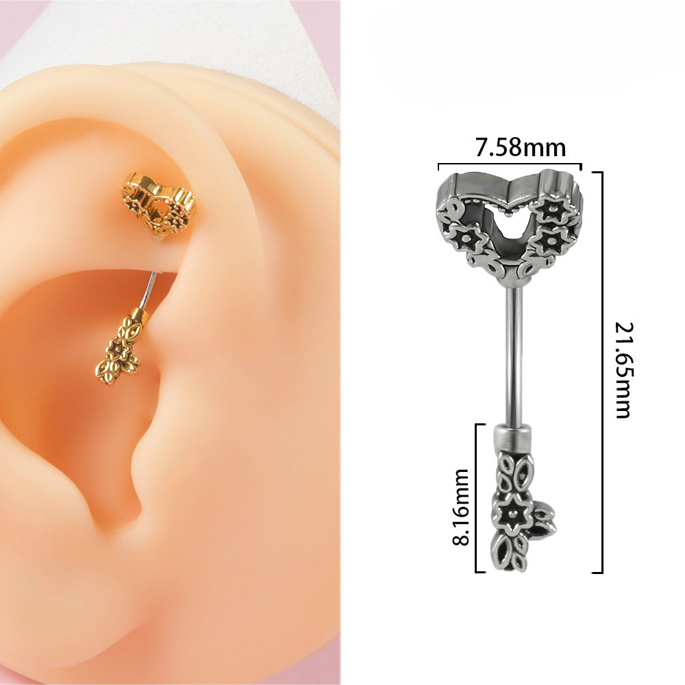 Curved Rod Male Thread Skull Navel Straight Rose Flower Earrings