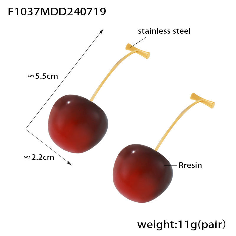 Cherry Long Female Personality Stainless Steel Earrings