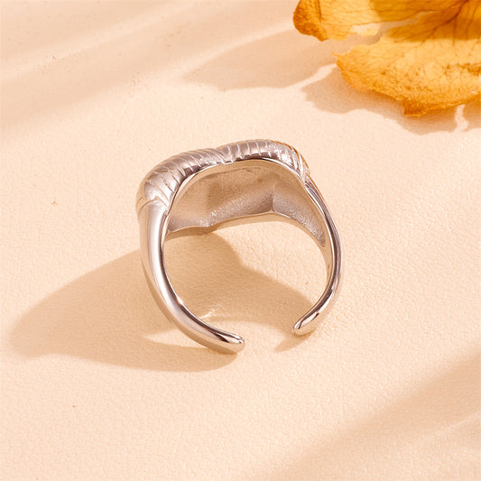 Trend Exaggerated Open Heart Striped Titanium Steel No Rings