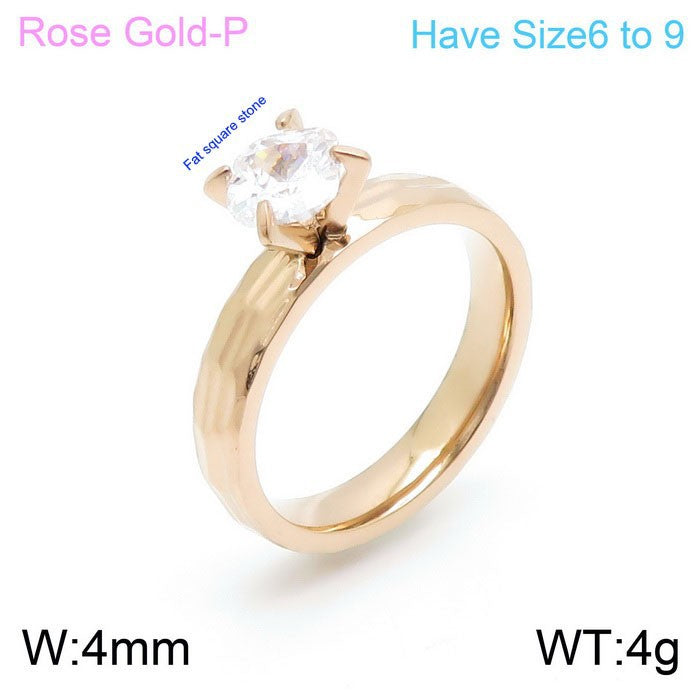 Jewelry Korean Titanium Steel Couple Simple Zircon Gold Plated Rings