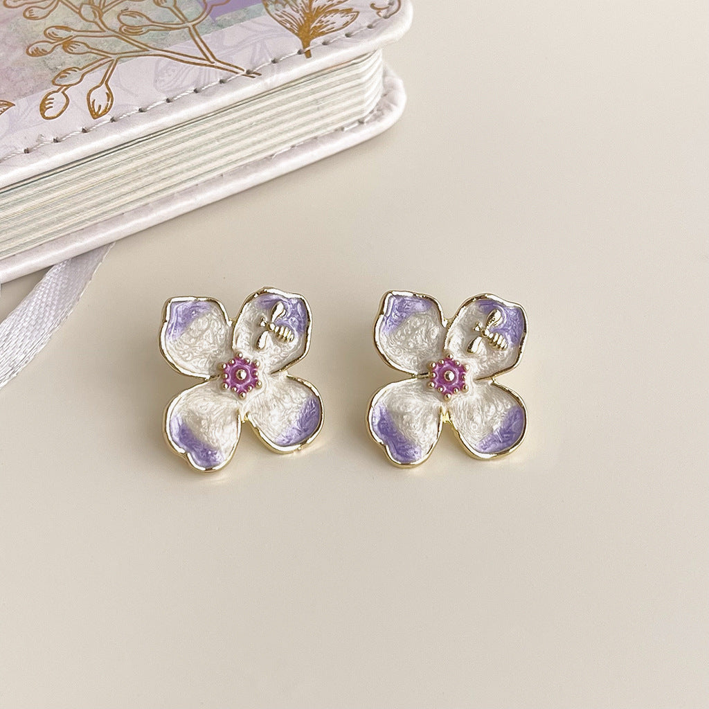Women's Handmade Painted Glaze Flowers French Retro High-grade National Earrings