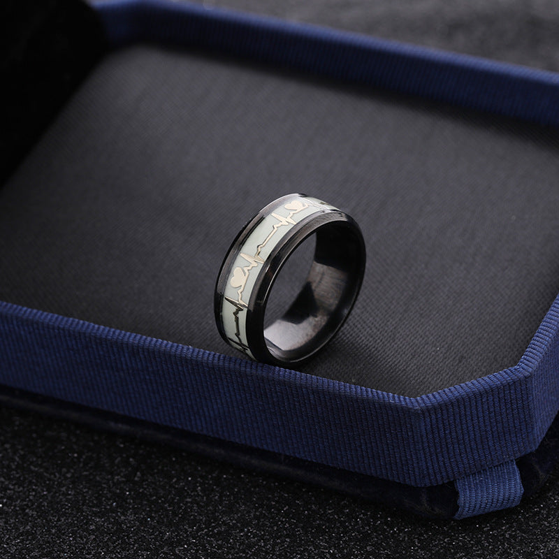 Stainless Steel Ornament Dragon Scale Luminous Ecg Couple Rings