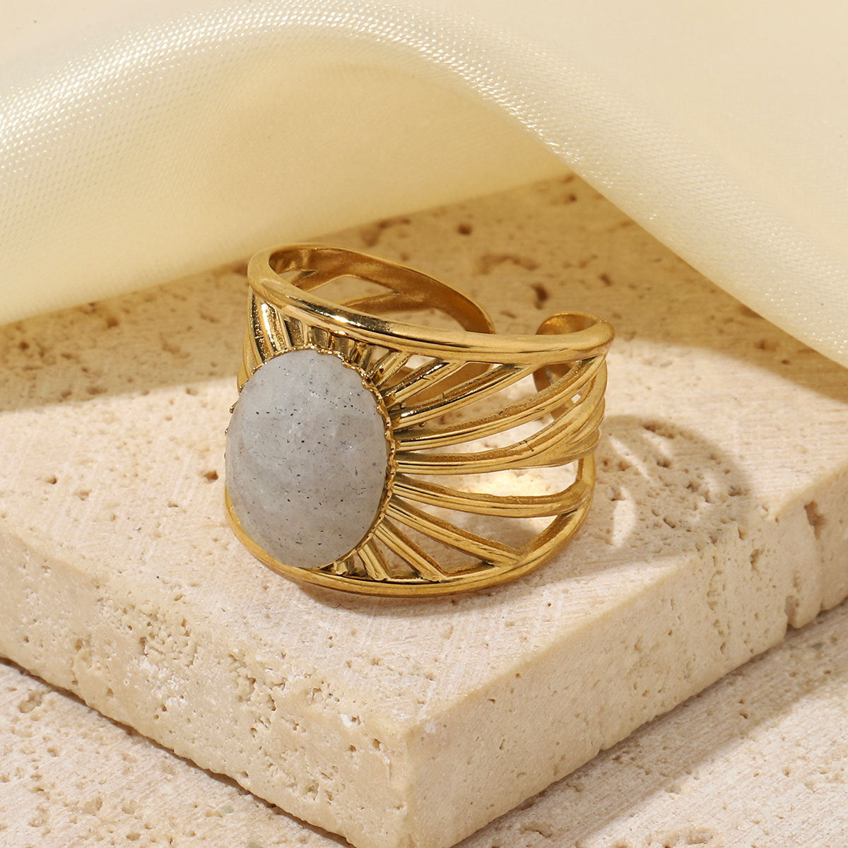 French Counter Titanium Steel Red Pattern Natural Rings