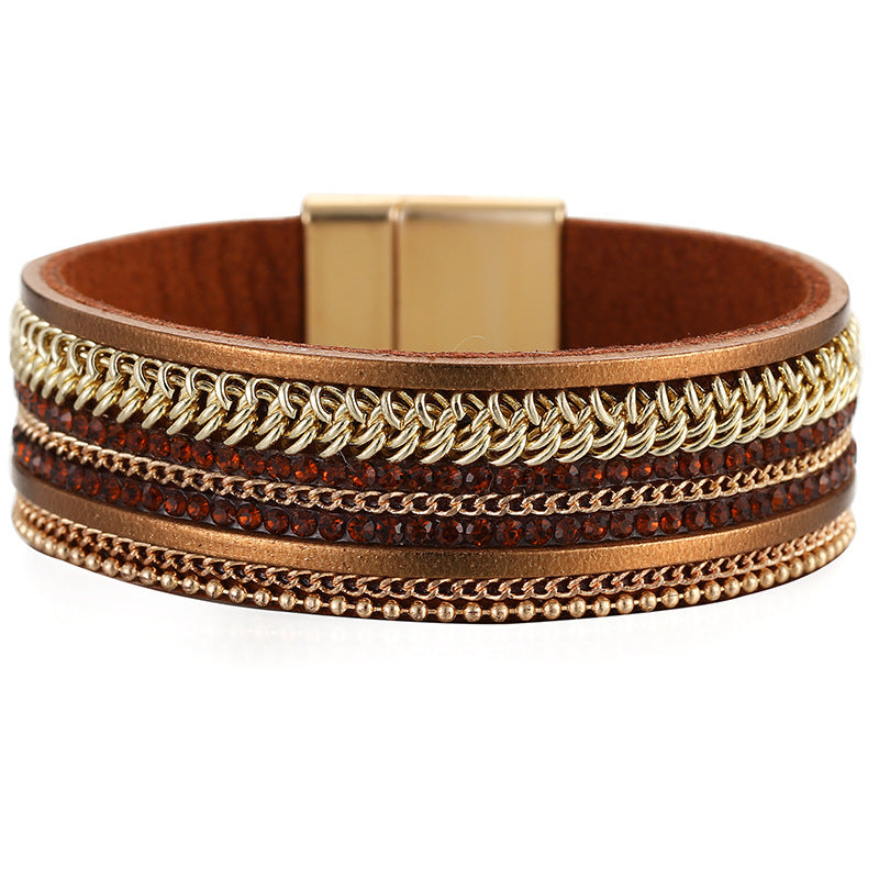 Drill Design Light Luxury Leather Wide Bracelets