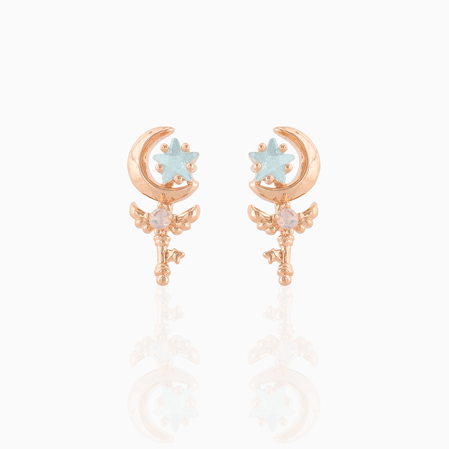 Classic Style Real Gold Star Moon Earrings