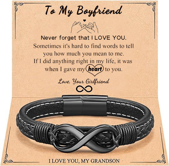 Men's Leather Stainless Steel Black Magnetic Bracelets