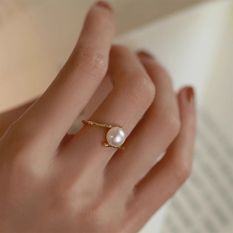 Women's Chinese Style Bamboo Joint Natural Freshwater Pearl Rings