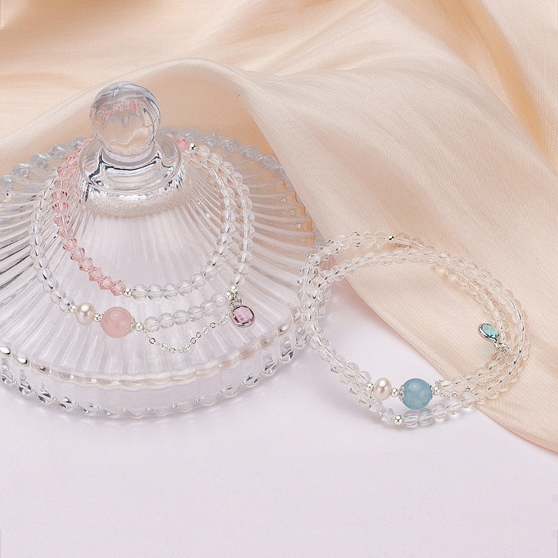 Chinese Style White Crystal Aquamarine Double Circle Bracelets