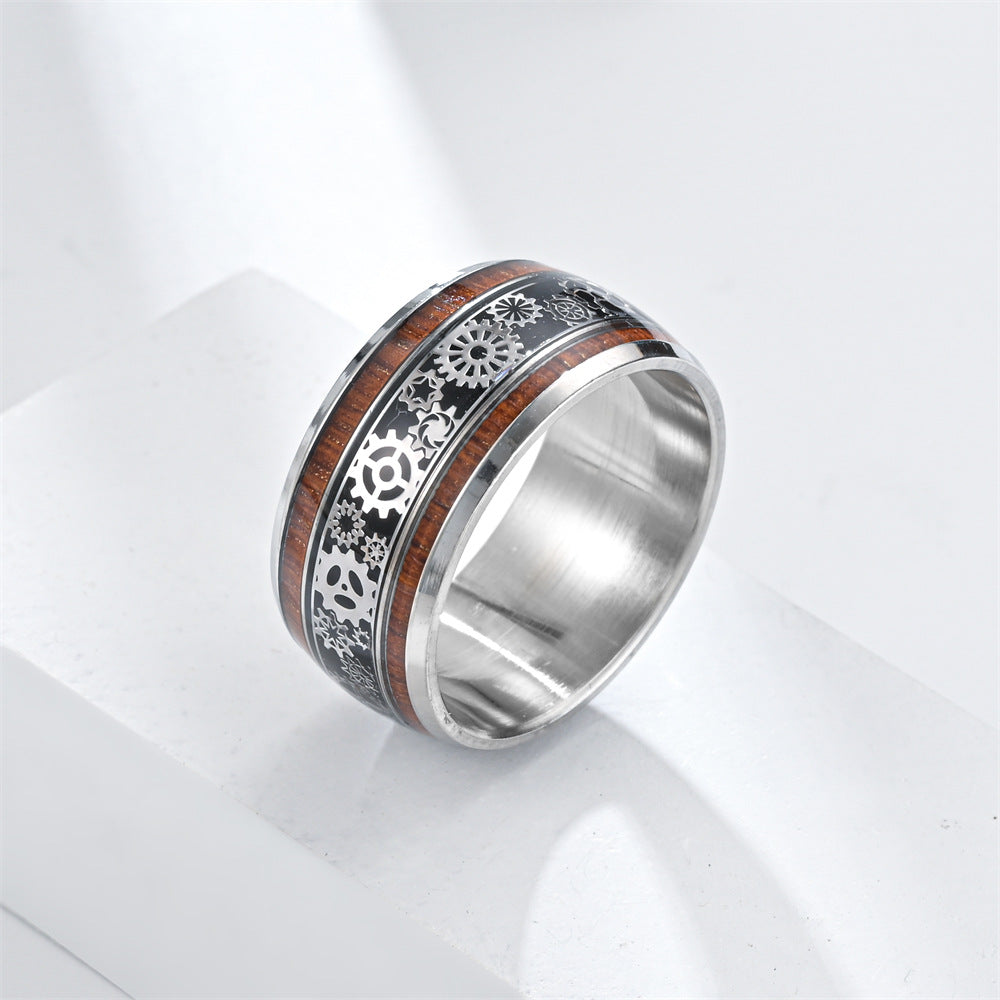 Fashion Personality Three-line Wood Grain Gear Rings