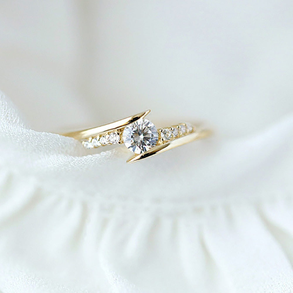 Women's Style Personalized Fashion Zircon Crystal Gold French Rings