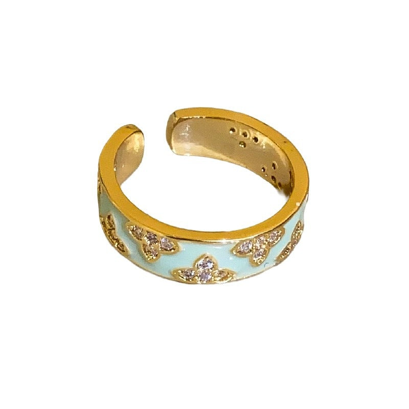 Enamel Butterfly Female Opening Adjustable Design High Sense Rings