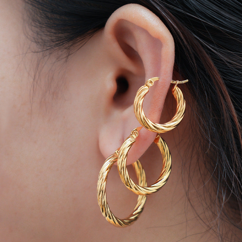Women's Gold Trend Round Twill Stainless Steel Earrings