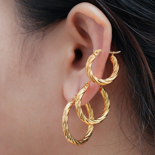 Women's Gold Trend Round Twill Stainless Steel Earrings