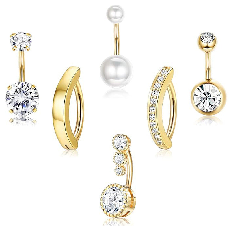 Navel Stainless Steel Inlaid Zircon Personality Earrings