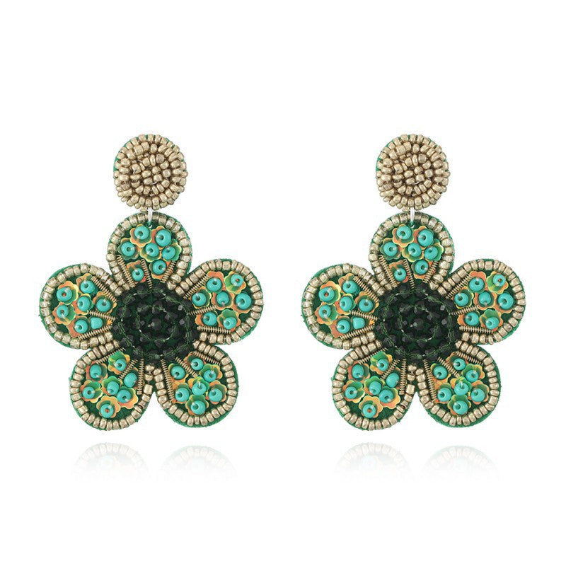 Women's Bohemian Retro Flower Fabric Art Ethnic Style Earrings
