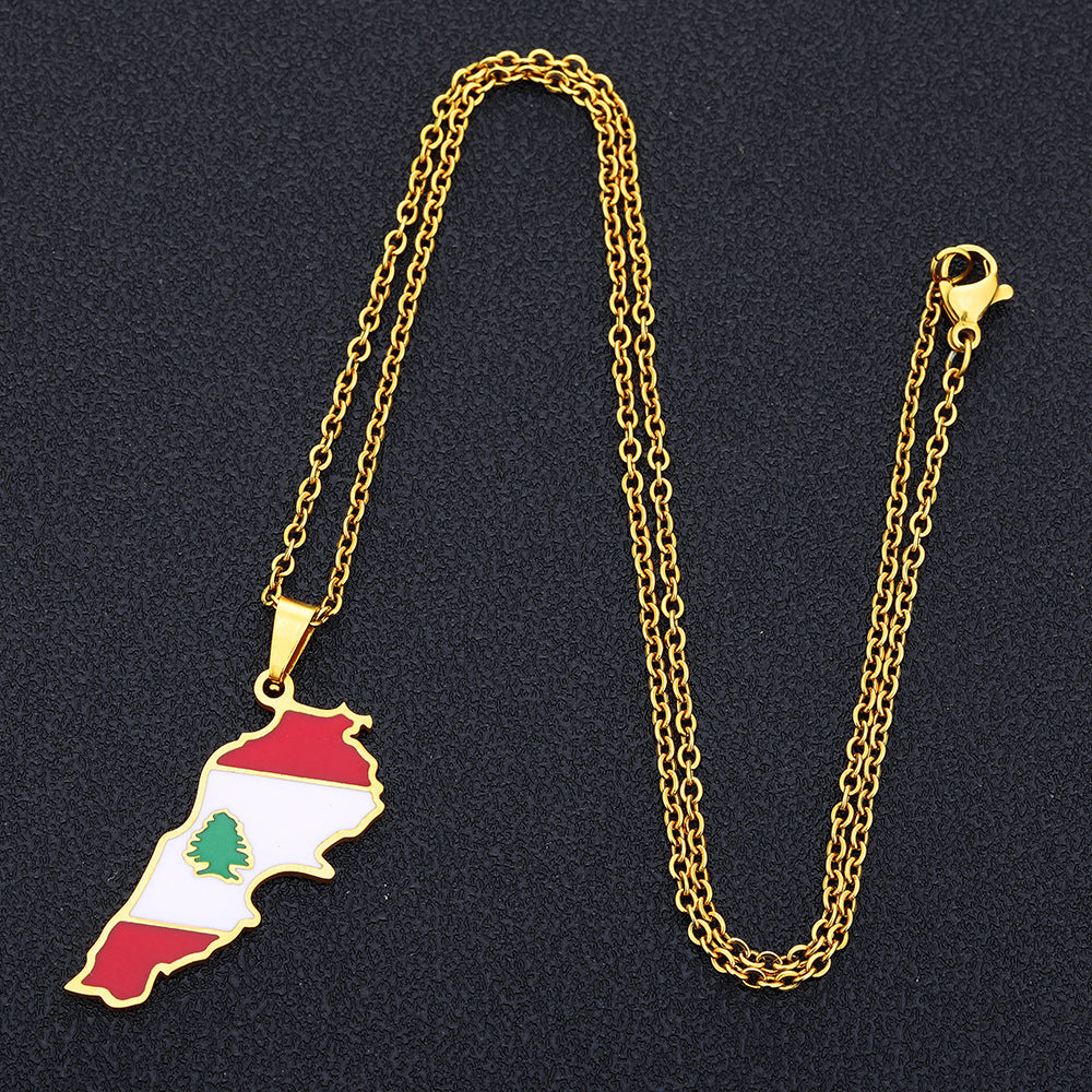 Women's & Men's Oil Dripping Map Stainless Steel Couple Necklaces