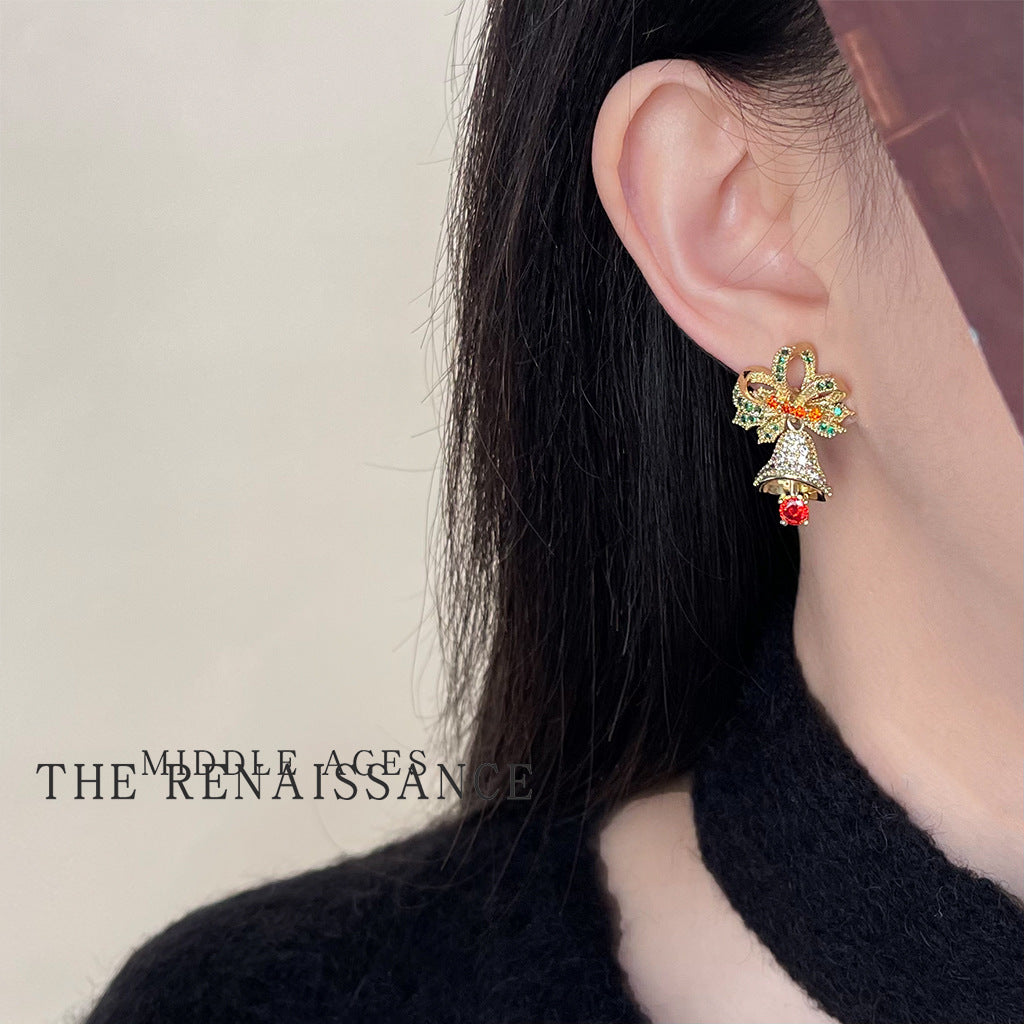Limited Chinese Style Series Zircon Bell Bow Earrings