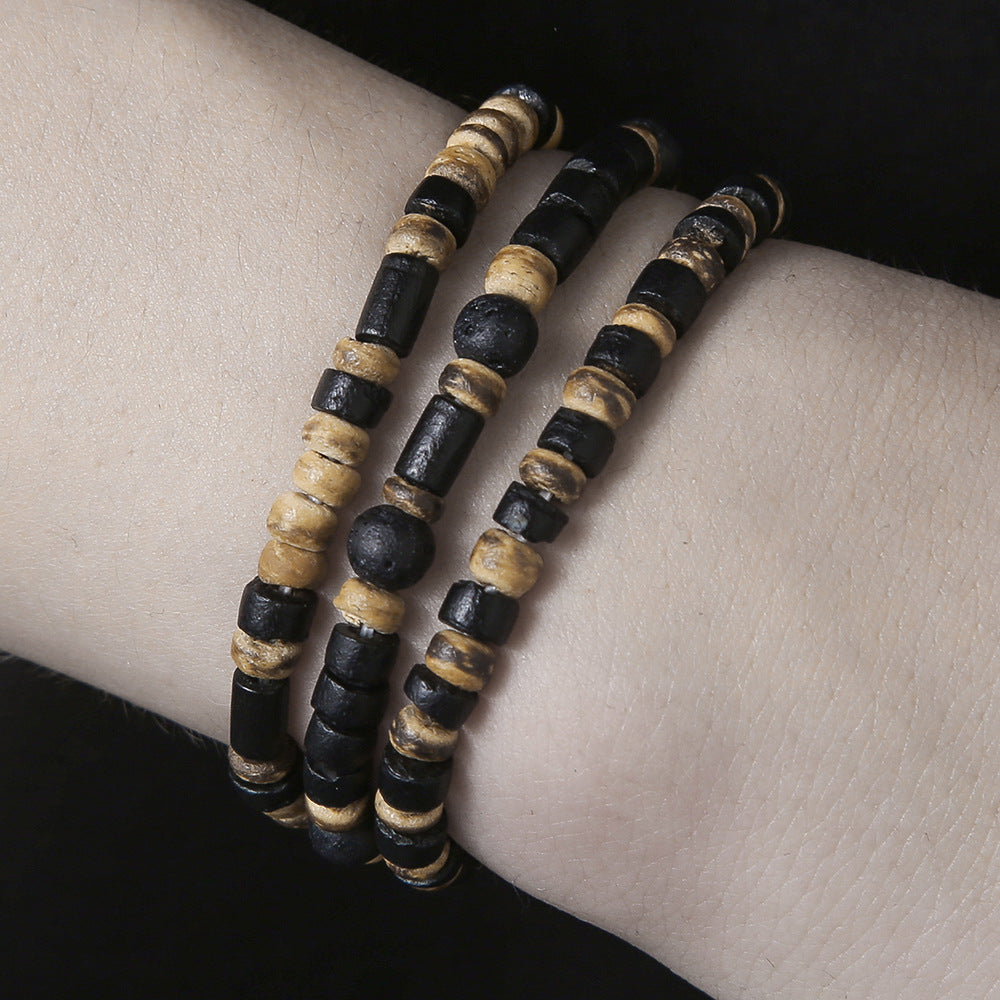 Women's Style Wood Piece Vintage Handmade Beaded Filament Bracelets