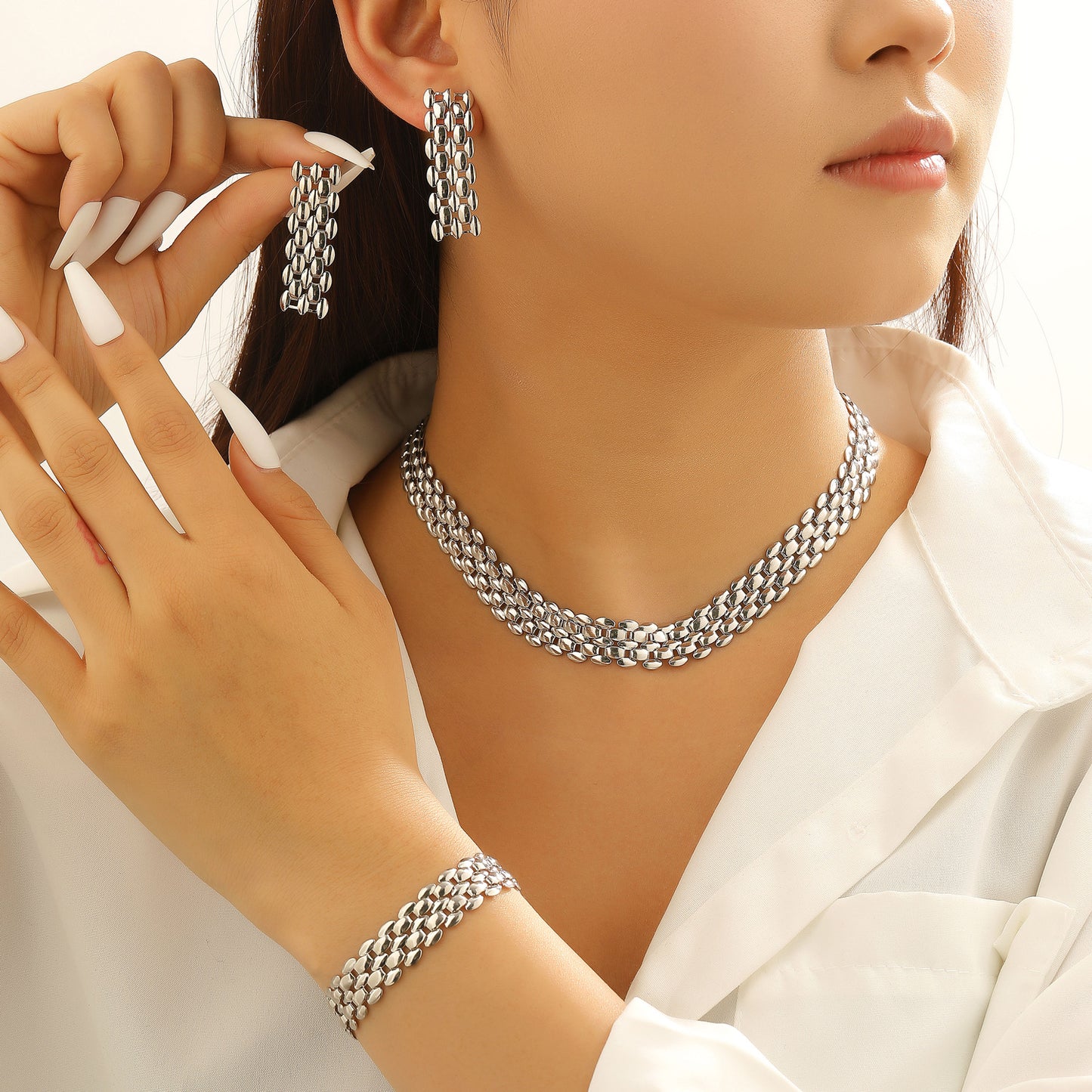 Women's Fashion Y-shaped Watch Clavicle Chain Stacked Strap Length Sweater Jewelry Set