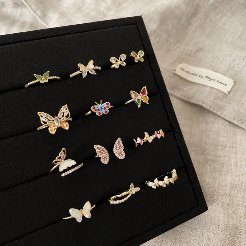 Sweet Cute Color Butterfly Opening Collection Female Personality Rings
