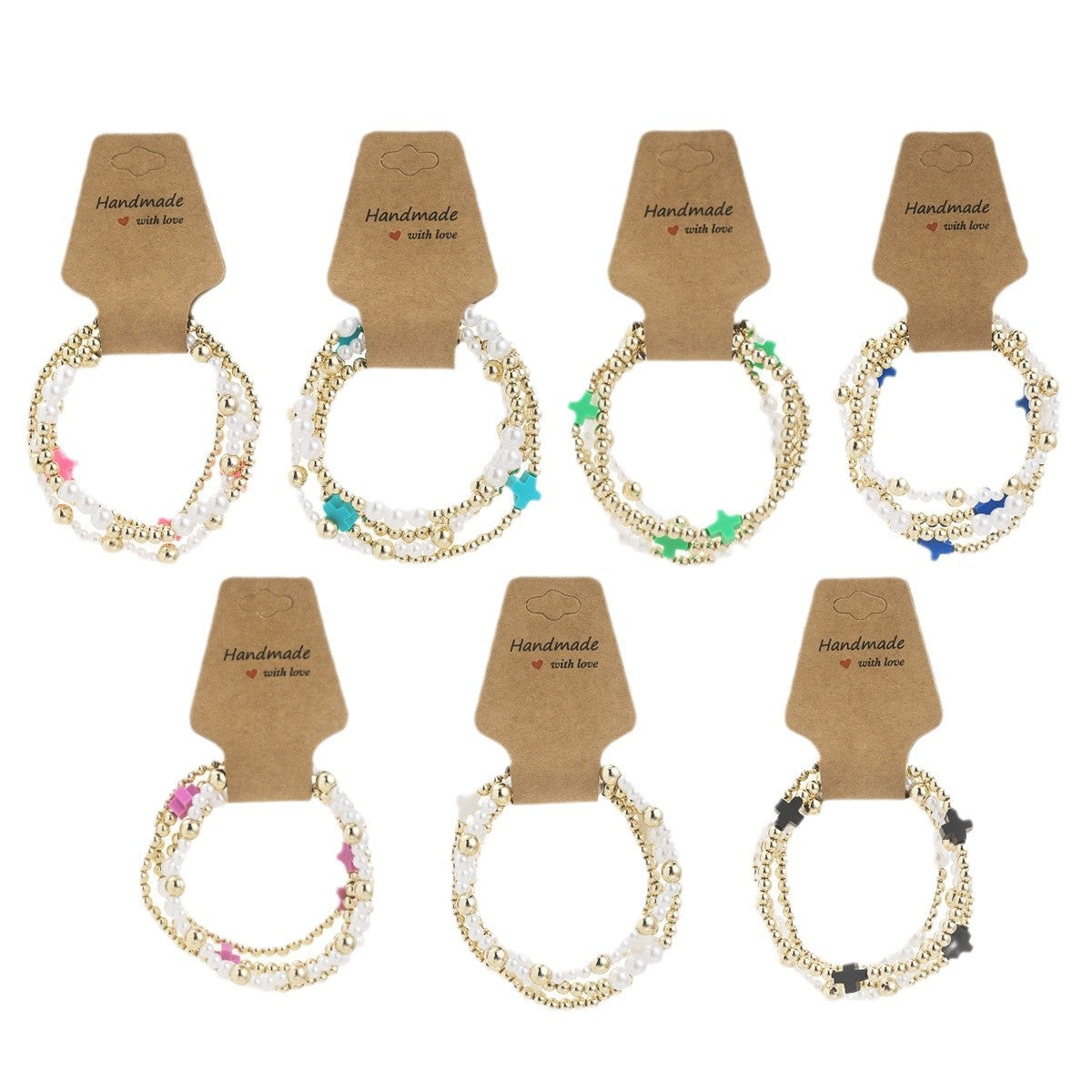 Women's Style Resin Cross Stringed Pearls Elastic Bracelets