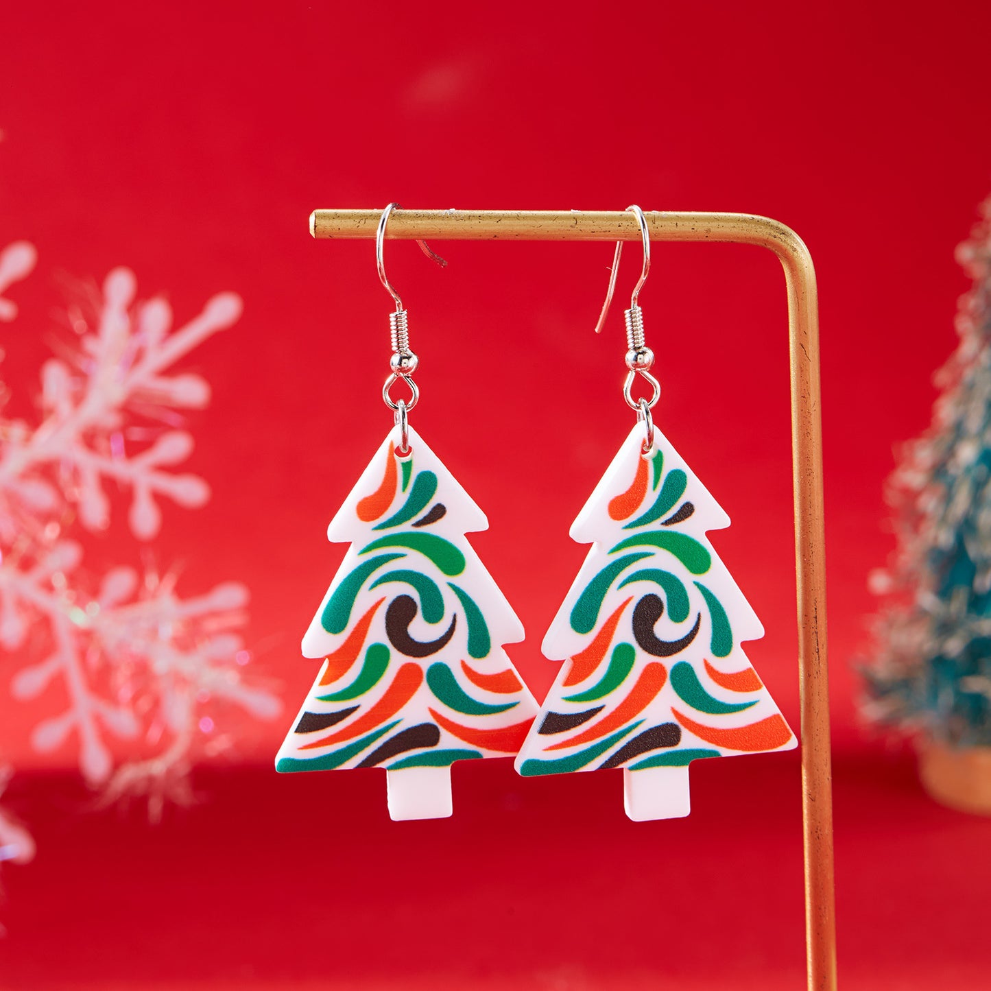 Christmas Tree Fashion Hat Acrylic Printed Earrings