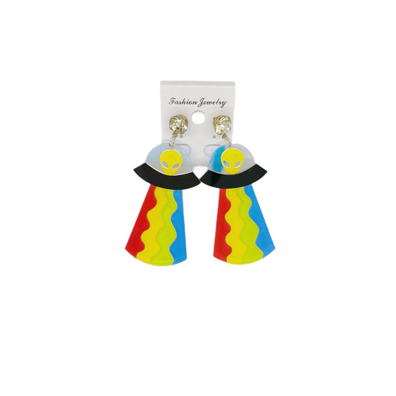 Kitten Rainbow Star Moon Alien Head Earrings