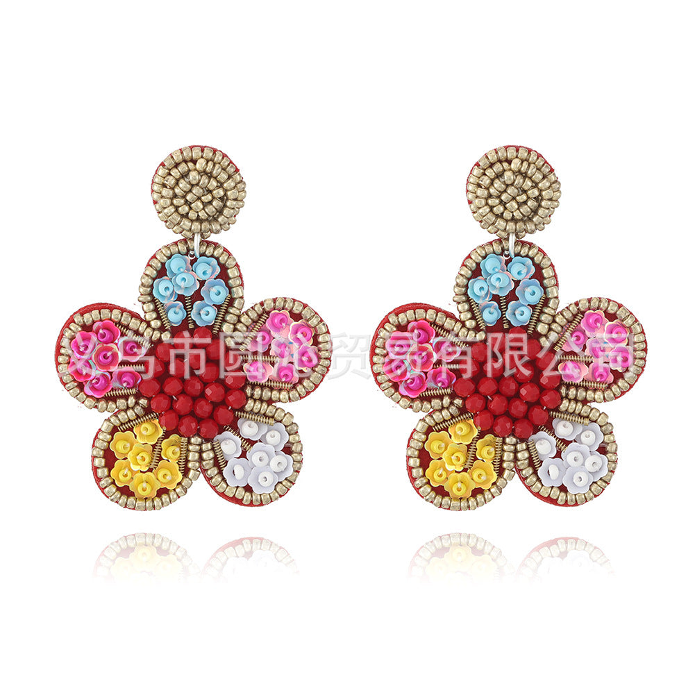 Women's Bohemian Retro Flower Fabric Art Ethnic Style Earrings
