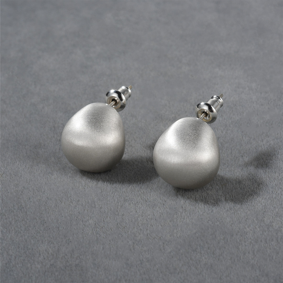 Matte Brushed Sier Pin Ear Light Luxury Design Sense Earrings