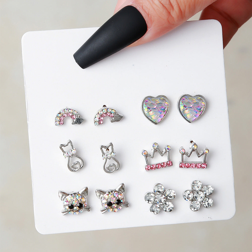 Fashion Heart-shaped Full Of Diamond Combination Pink Suit Earrings