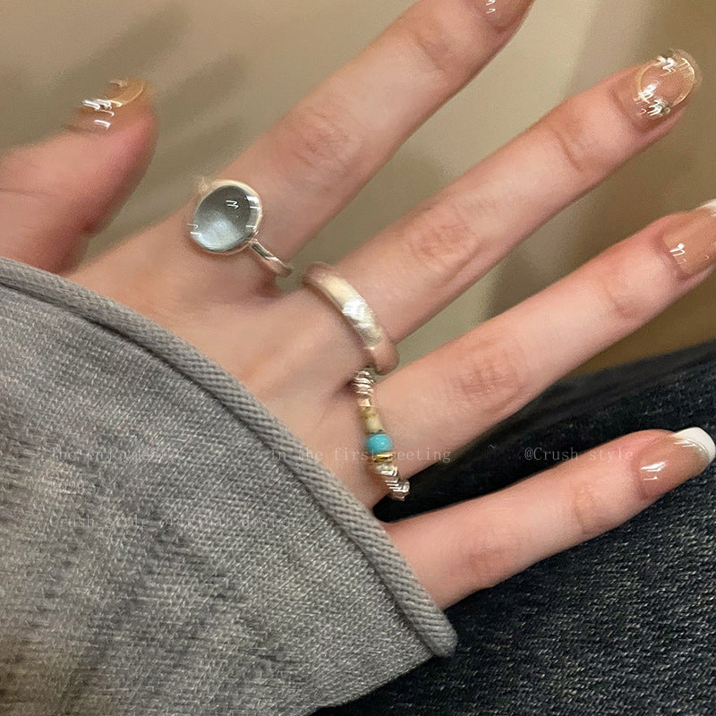 Sier Natural Stone Open Female Design Rings