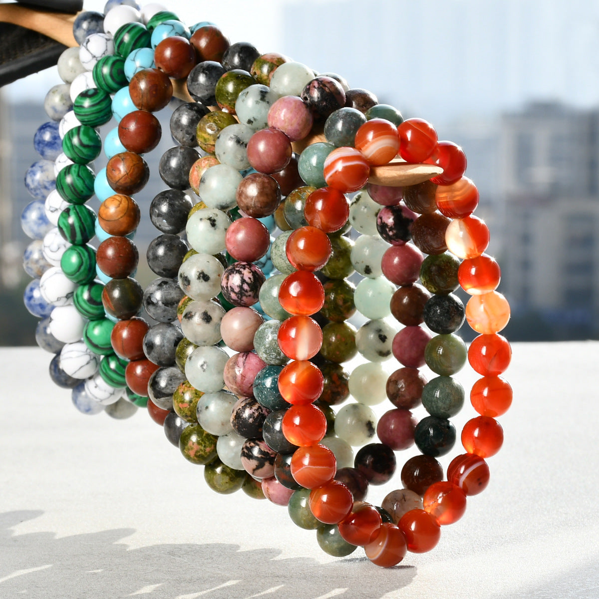 Round Beads Natural Stone Agate Bead Crystal Bracelets