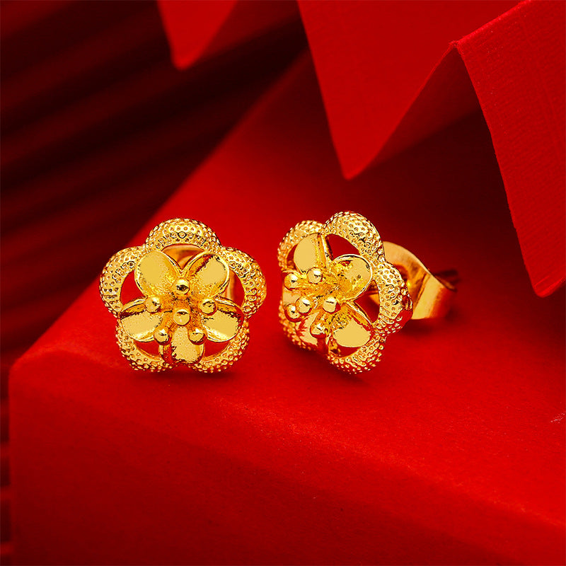 Women's Gold Small Ear Bar Simulation European Coin Earrings