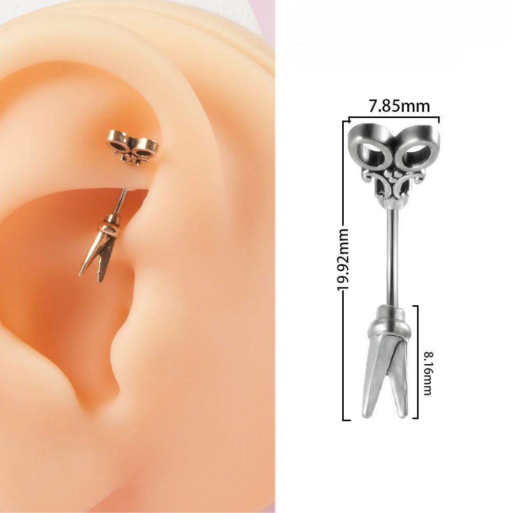 Curved Rod Male Thread Skull Navel Straight Rose Flower Earrings