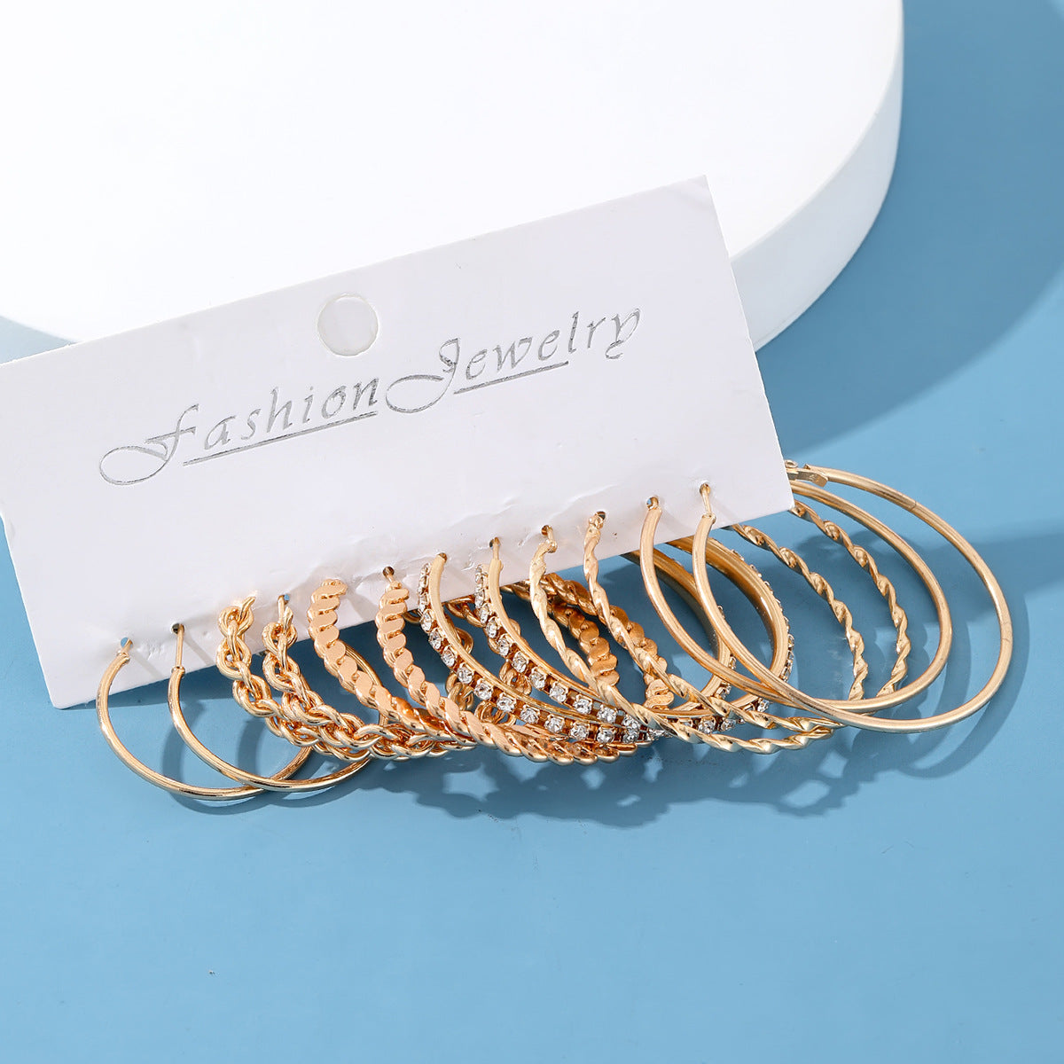 Women's Metal Ear Gold Shaped Inlaid Rhinestone Earrings