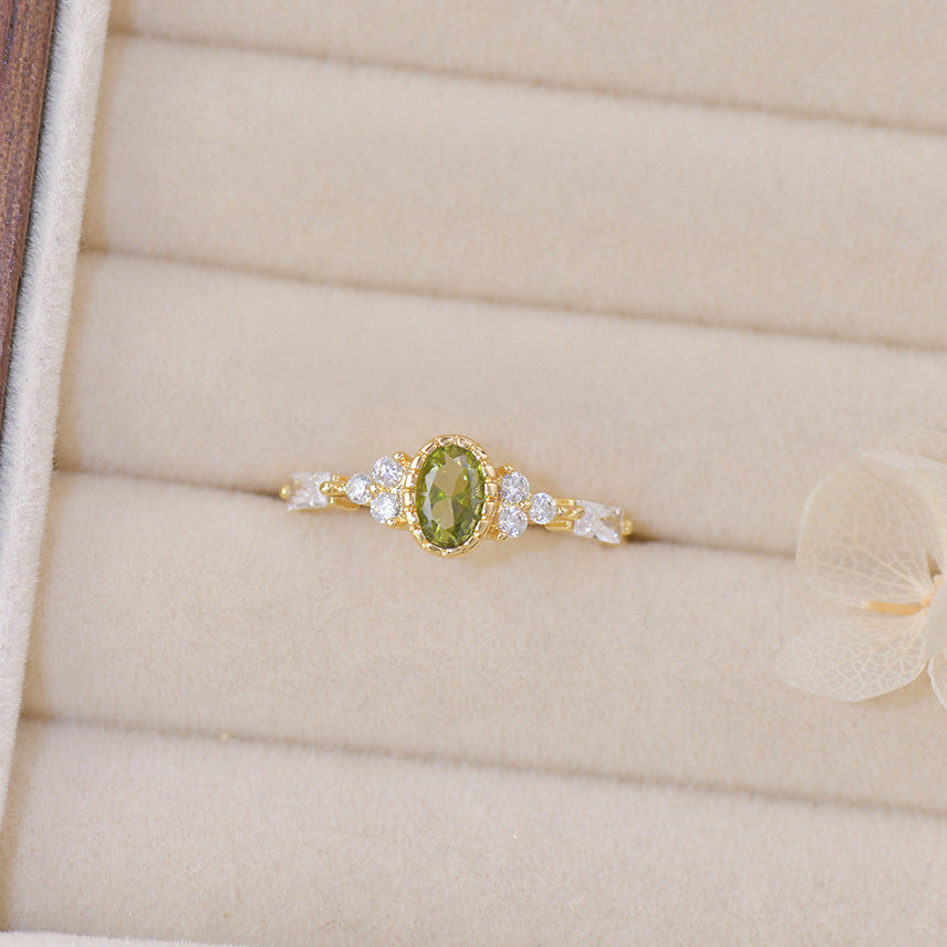 Olive Green Zircon Light Luxury Fashion Rings