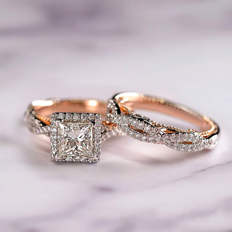 Women's Rose Gold Color Separation Shining Zircon Rings