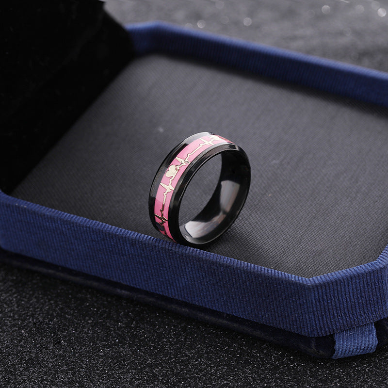Stainless Steel Ornament Dragon Scale Luminous Ecg Couple Rings