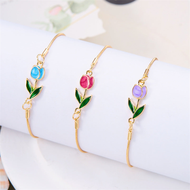 Women's Dignified Flowers Drip Tulip Elegant Lobster Bracelets
