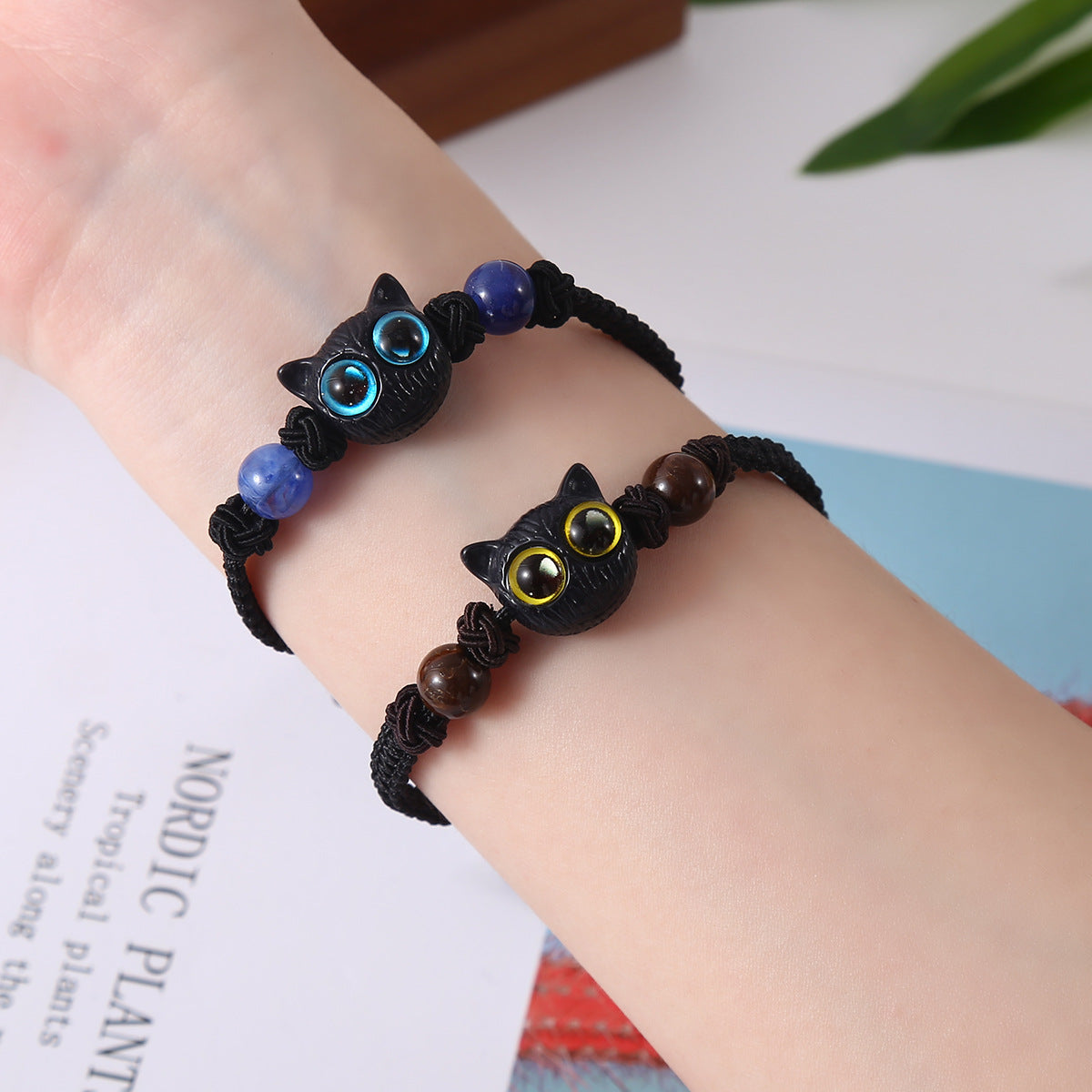 Cheese Black Sesame Kitty Cat White Bracelets